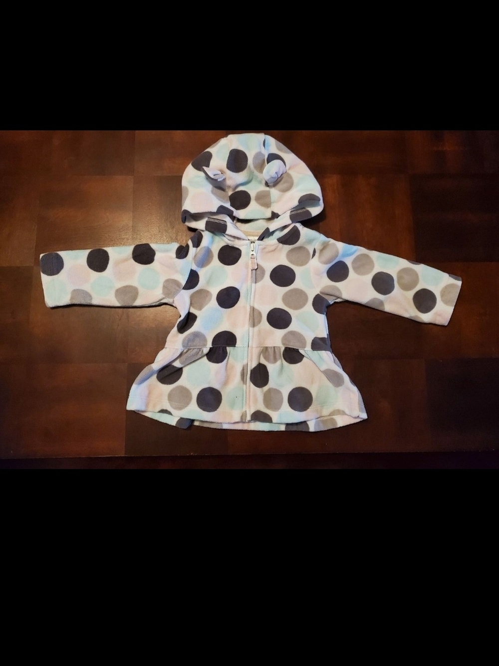 Carter's Hooded Polka Dot Fleece Jacket - Gray, Blue & Cream
